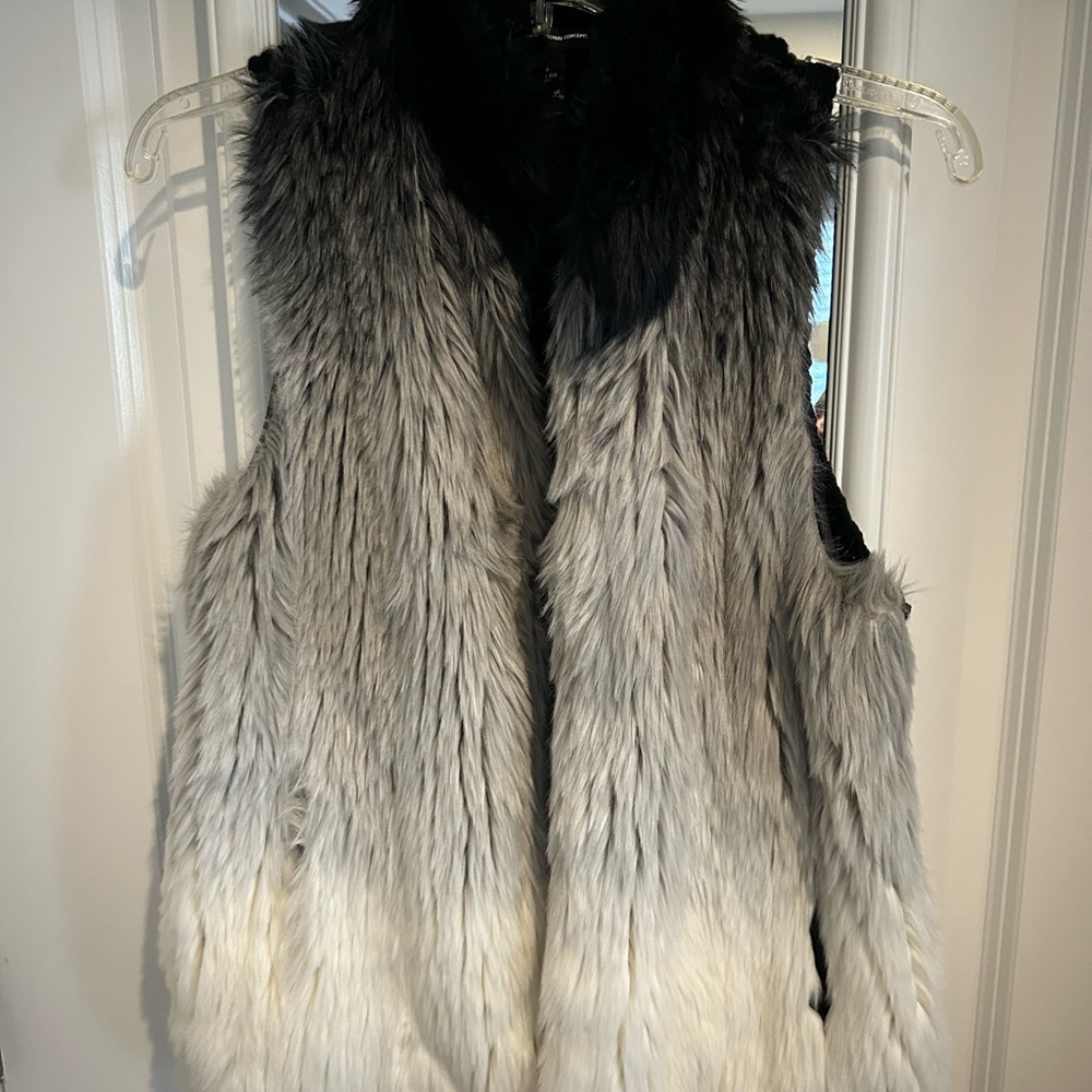INC International Concepts Gray and Black Ombré Fur Vest